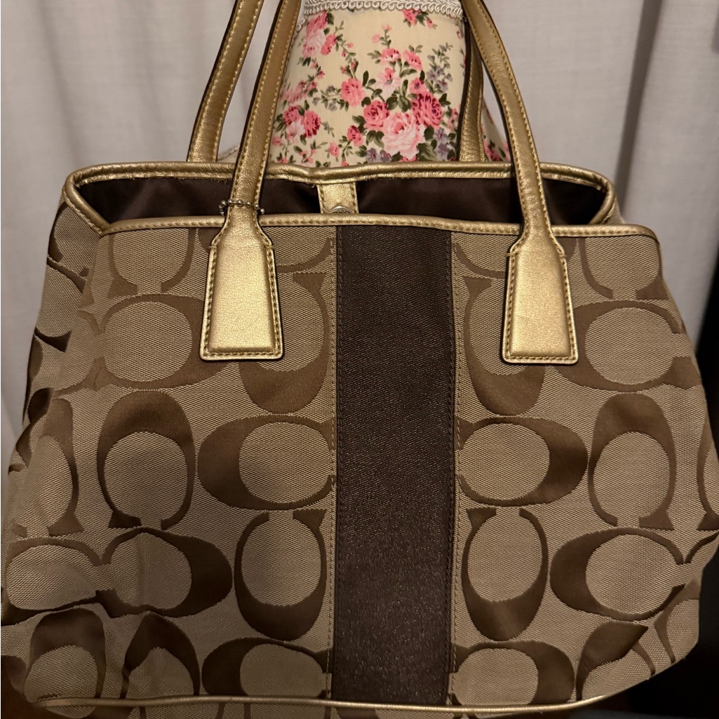 Coach Brown And Gold Tote With Interlocking C Logo